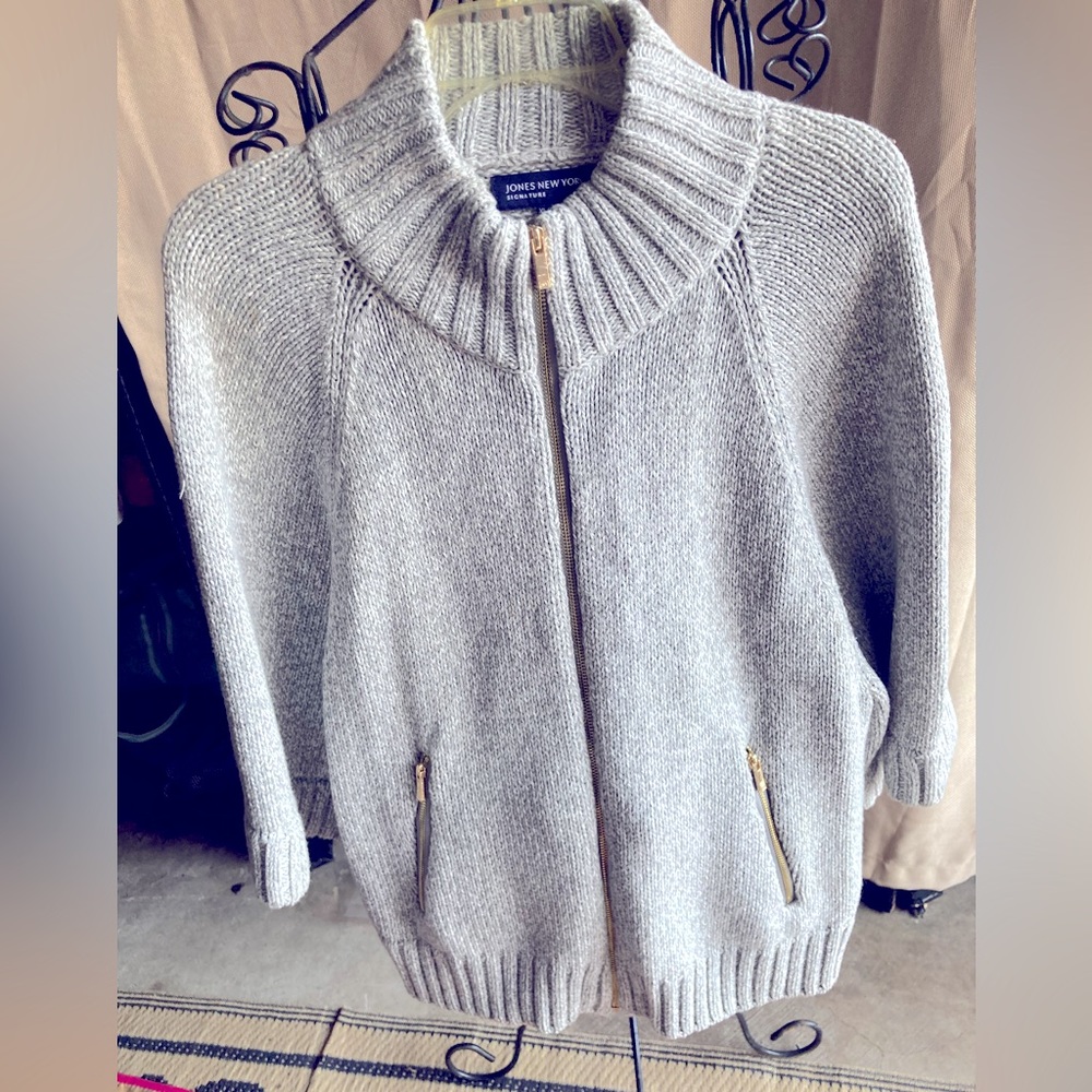 Tan boho, gold zipper sweater, size XL